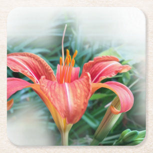 Posavasos Cuadrado De Papel naranja lily