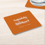 Posavasos Cuadrado De Papel Naranja quemado simple Boda Minimalista moderno<br><div class="desc">Un boda simple y elegante o diseño de montaña de compromiso en la popular elección de color - naranja quemado con texto crudo claro. Los nombres de las novias y novios aparecen en negrita con un gran y elegante ampersor y se unen a sus nombres. Este texto contemporáneo se combina...</div>
