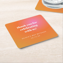 Posavasos Cuadrado De Papel Naranja Retro Gradiente Bat Mitzvah Personalizado 