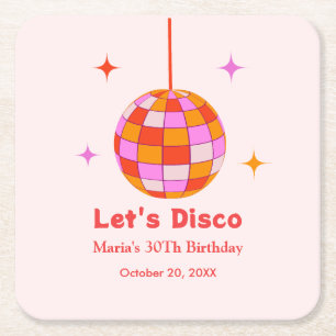 Posavasos Cuadrado De Papel Naranja rosado Disco Ball Let's Disco fiesta de cu