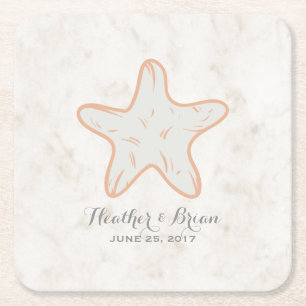 Posavasos Cuadrado De Papel Naranja Rustic Starfish Boda
