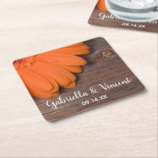 Posavasos Cuadrado De Papel Naranja Rústico Daisy Barn Wood Country Wedding