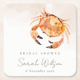 Posavasos Cuadrado De Papel Naranja Sand Coastal Crab Nautical Bridal Shower