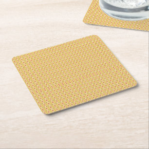Posavasos Cuadrado De Papel Naranja vibrante y fondo de círculo amarillo