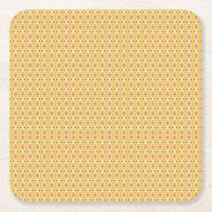 Posavasos Cuadrado De Papel Naranja vibrante y fondo de círculo amarillo