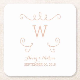 Posavasos Cuadrado De Papel Naranja Whimsical Flourier Monograma Papel Astras