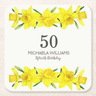 Posavasos Cuadrado De Papel Narciso Amarillo Cumpleaños 50