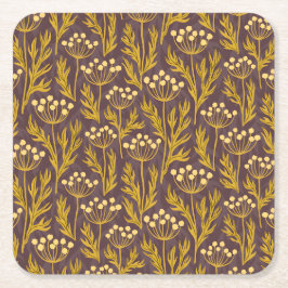 Posavasos Cuadrado De Papel Natural Floral Pattern: Golden Accents  Dark Canva