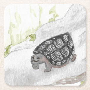 Posavasos Cuadrado De Papel Naturaleza acuarcal Selva tortuga