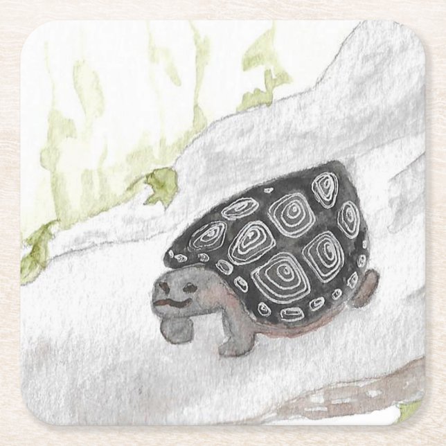 Posavasos Cuadrado De Papel Naturaleza acuarcal Selva tortuga (Anverso)