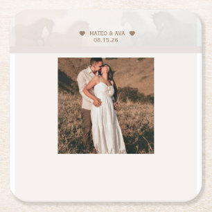 Posavasos Cuadrado De Papel Naturaleza Caballos Boda Agregar Foto Personalizad