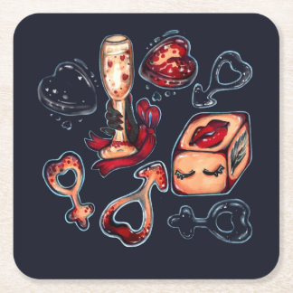 Posavasos Cuadrado De Papel Naughty Dice & Champagne Adult Humor Dark Romantic