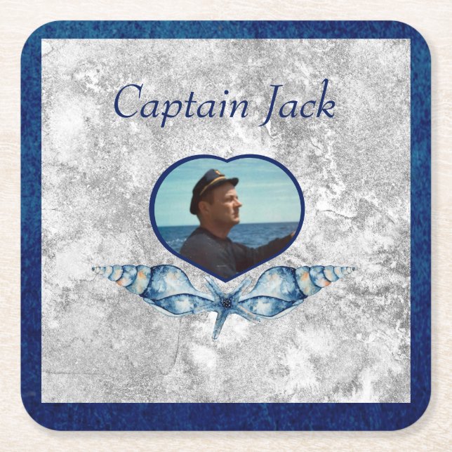 Posavasos Cuadrado De Papel Náutica: la Marina con foto azul bombardea la acua (Anverso)