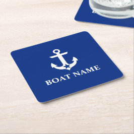 Posavasos Cuadrado De Papel Nautical Bote Name Anchor Star Blue