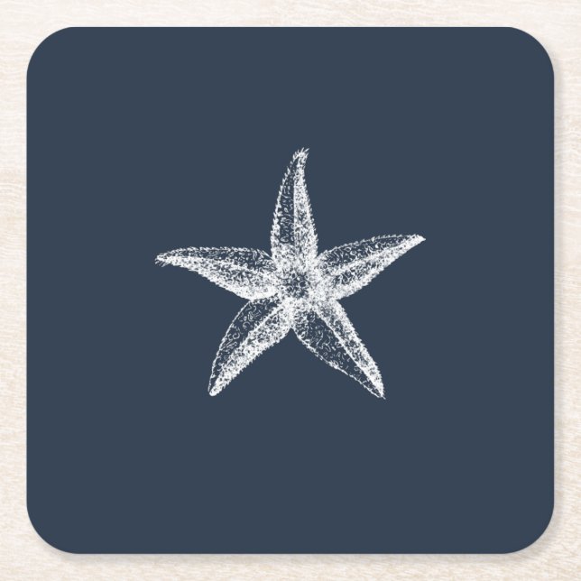 Posavasos Cuadrado De Papel Nautical Navy Blue Simple Elegant Starfish (Anverso)