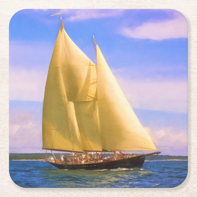 Posavasos Cuadrado De Papel Navegar Por El Sonido (Anverso)