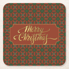 Posavasos Cuadrado De Papel Navidad Alegre inspirada en vintage rojo y verde