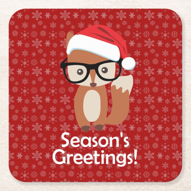 Posavasos Cuadrado De Papel Navidad animal lindo de los vidrios del Fox del (Anverso)