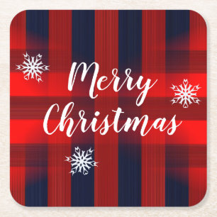 Posavasos Cuadrado De Papel Navidad Búfalo Bokeh Rojo
