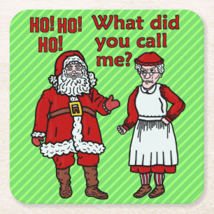 Posavasos Cuadrado De Papel Navidad divertido Papá Noel y señora celebració