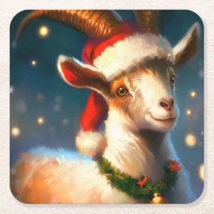 Posavasos Cuadrado De Papel Navidad Goat 2