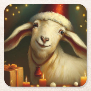 Posavasos Cuadrado De Papel Navidad Goat 3
