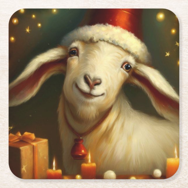 Posavasos Cuadrado De Papel Navidad Goat 3 (Anverso)