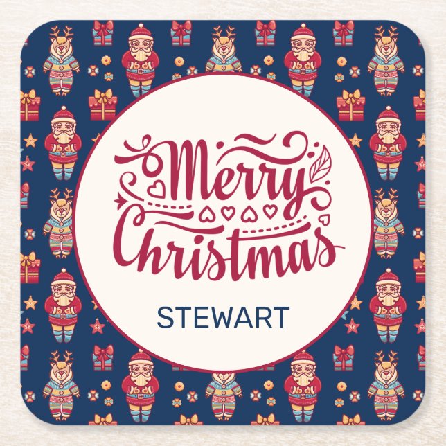 Posavasos Cuadrado De Papel Navidad Personalizada (Anverso)