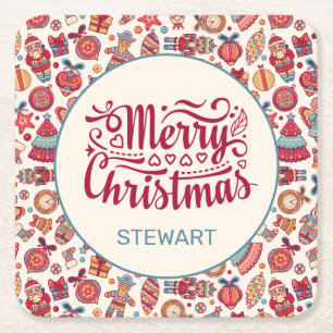 Posavasos Cuadrado De Papel Navidad Retro