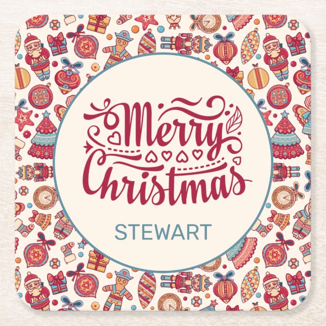 Posavasos Cuadrado De Papel Navidad Retro (Anverso)