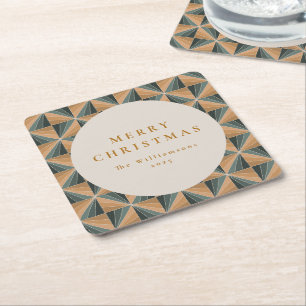 Posavasos Cuadrado De Papel Navidad Verde Arte Deco Vintage Personalizado Fies
