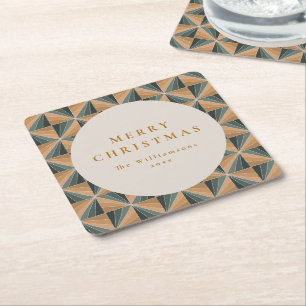 Posavasos Cuadrado De Papel Navidad Verde Arte Deco Vintage Personalizado Fies
