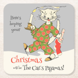 Posavasos Cuadrado De Papel Navidad vintage La pijama del gato CC1273 divertid
