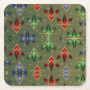 Posavasos Cuadrado De Papel Navidades abstractos estrellas verdes, rojas, azul