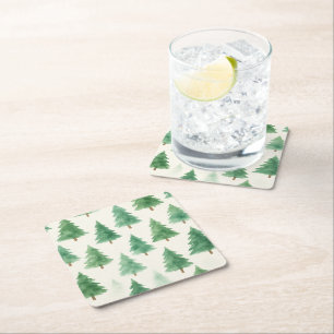 Posavasos Cuadrado De Papel Navidades acuáticos modernos pinos sin mar