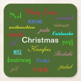 Posavasos Cuadrado De Papel Navidades alrededor del mundo verde moderno