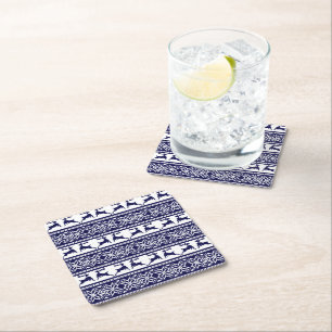 Posavasos Cuadrado De Papel Navidades, azul y blanco escandinavo