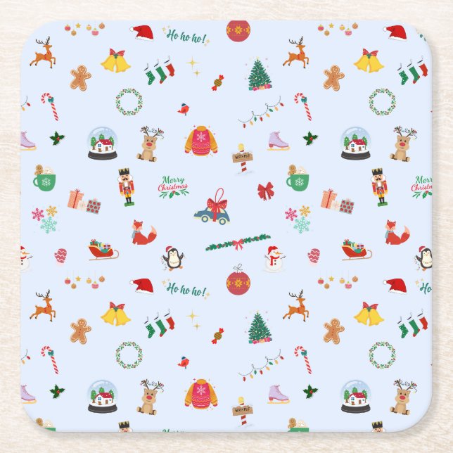 Posavasos Cuadrado De Papel Navidades azules pastel decoración del hogar (Anverso)