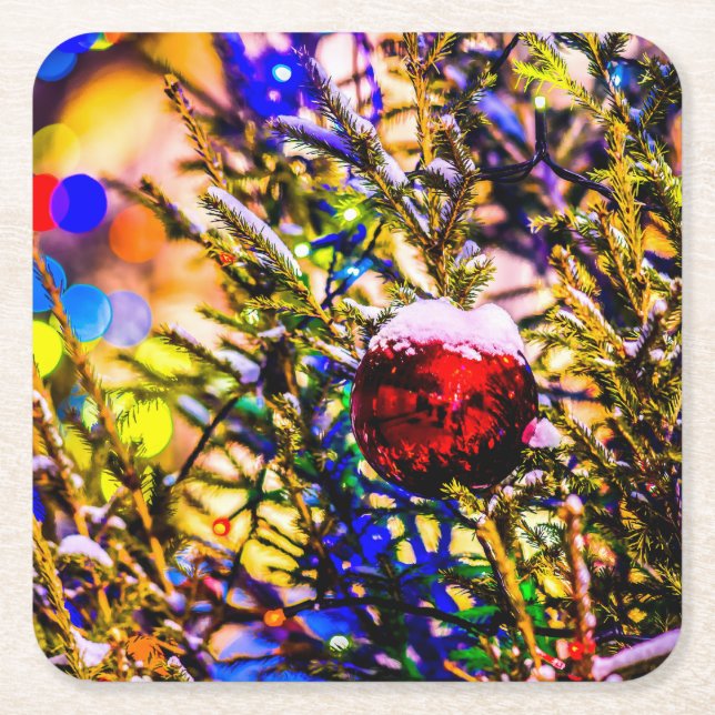 Posavasos Cuadrado De Papel Navidades Ball Red (Anverso)