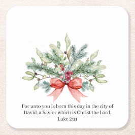 Posavasos Cuadrado De Papel Navidades Biblia Verse Watercolor Verdor Floral