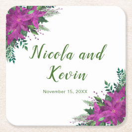 Posavasos Cuadrado De Papel Navidades Boda de flores de púrpura de poinsettia