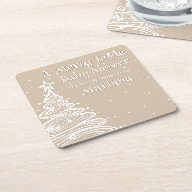 Posavasos Cuadrado De Papel Navidades Boho Beige Neutral Baby Shower (En perspectiva)