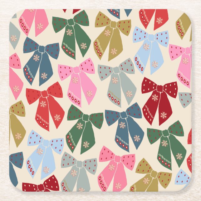 Posavasos Cuadrado De Papel Navidades Bows Coquette (Anverso)