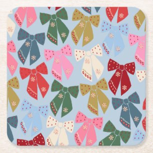 Posavasos Cuadrado De Papel Navidades Bows Coquette Blue