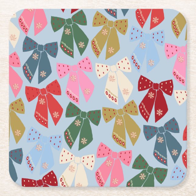 Posavasos Cuadrado De Papel Navidades Bows Coquette Blue (Anverso)