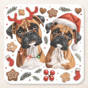 Posavasos Cuadrado De Papel Navidades Boxer Dogs