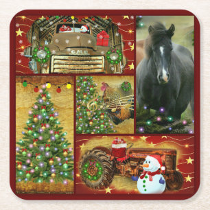 Posavasos Cuadrado De Papel Navidades Caballo tractor camión Snowman
