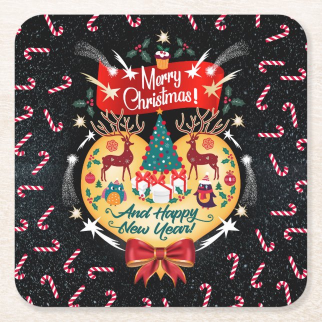 Posavasos Cuadrado De Papel Navidades Candies (Anverso)