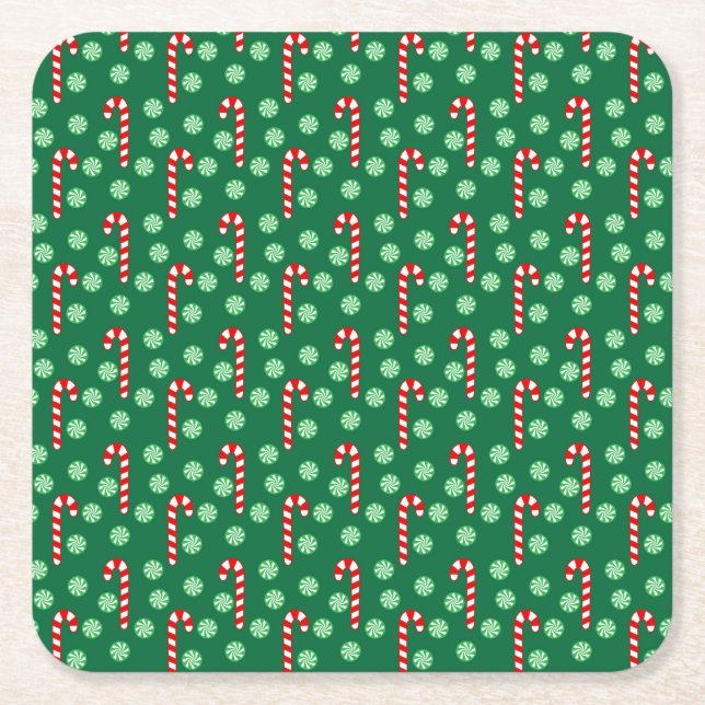 Posavasos Cuadrado De Papel Navidades Cañones de Vela Verde Rojo (Anverso)