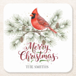 Posavasos Cuadrado De Papel Navidades Cardinal Holiday Paper Coaster